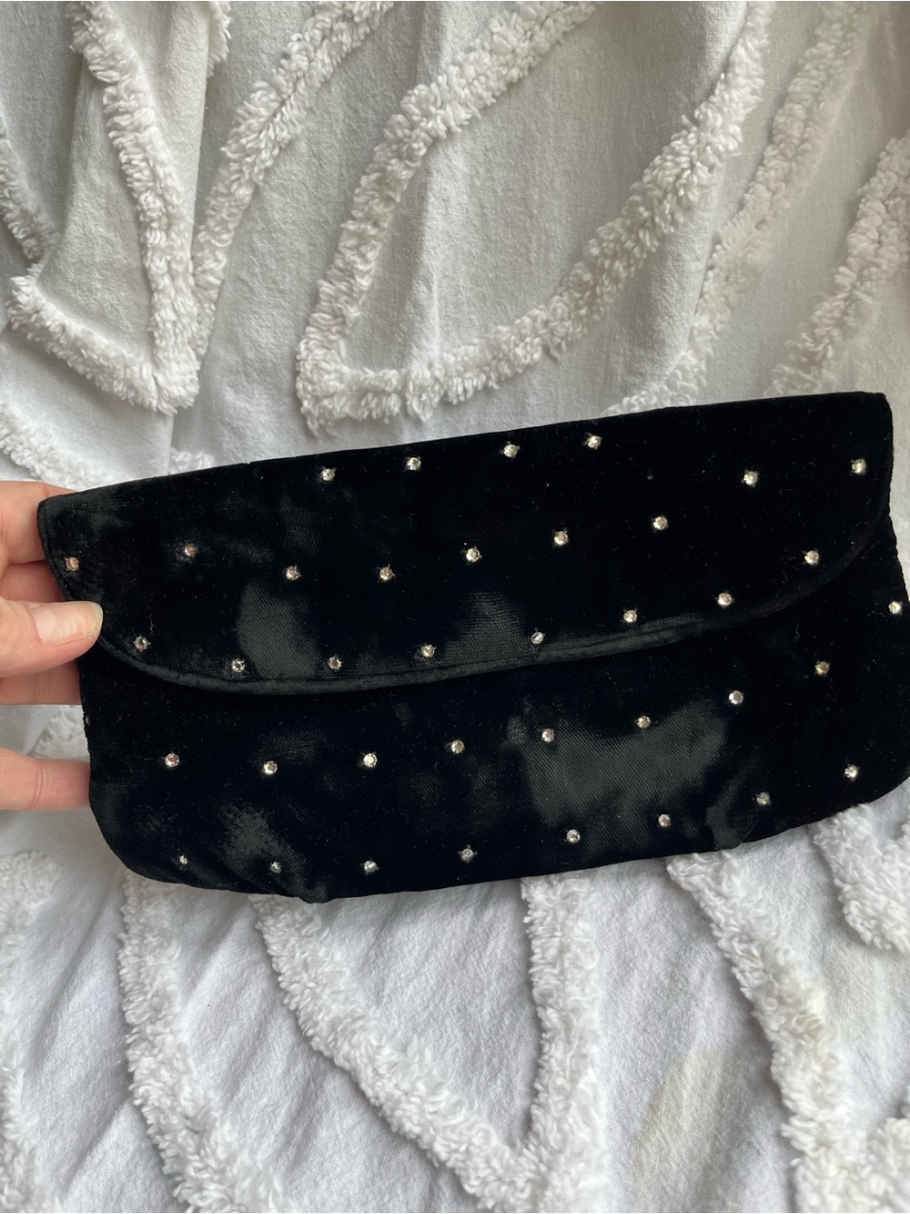 Vintage Saks Fifth Avenue Magid Black Velvet Crystal Studded Clutch